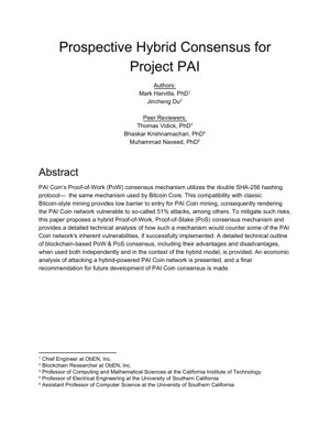 PDF Document Cover - Prospective Hybrid Consensus for Project PAI: Technical Analysis & Recommendations