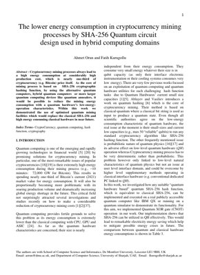 PDF Document Cover - Quantum SHA-256 Implementation for Energy-Efficient Cryptocurrency Mining